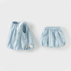 Dave&Bella Girls Summer Thin Cotton Blue Pod T-Shirt Short Pant Set