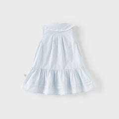 Dave&Bella Girls Summer Cotton Blue White Striped Cute Sleeveless Dress (wallet bag)