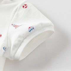 Dave&Bella Boys Summer Cotton White Print Polo T-shirt Tops