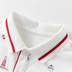 Dave&Bella Boys Summer Cotton White Print Polo T-shirt Tops