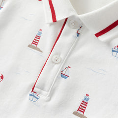 Dave&Bella Boys Summer Cotton White Print Polo T-shirt Tops