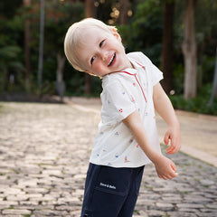 Dave&Bella Boys Summer Cotton White Print Polo T-shirt Tops
