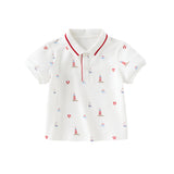 Dave&Bella Toddler Boys Summer Cotton White Print Polos