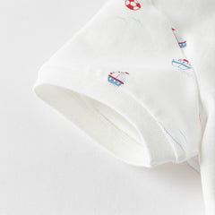 Dave&Bella Boys Summer Cotton White Print Polo T-shirt Tops