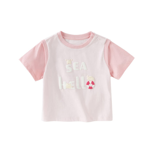 Dave&Bella Toddler Girls/Boys Summer Light Pink/Light Blue T-shirt Tops
