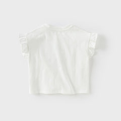 Dave&Bella Toddler Girls Summer Cute White/Blue White-striped Cotton Soft T-shirt Tops