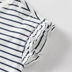 Dave&Bella Toddler Girls Summer Cute White/Blue White-striped Cotton Soft T-shirt Tops