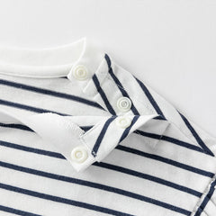 Dave&Bella Toddler Girls Summer Cute White/Blue White-striped Cotton Soft T-shirt Tops
