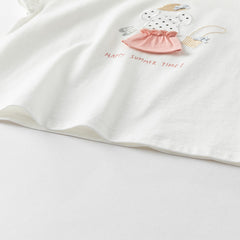 Dave&Bella Toddler Girls Summer Cute White/Blue White-striped Cotton Soft T-shirt Tops