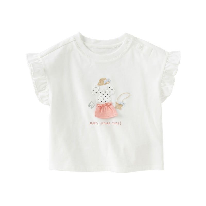 Dave&Bella Toddler Girls Summer Cute White/Blue White-striped Cotton Soft T-shirt Tops