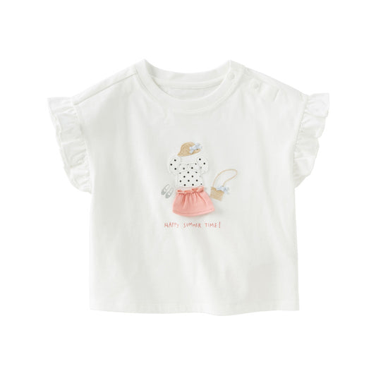 Dave&Bella Toddler Girls Summer Cute White/Blue White-striped Cotton Soft T-shirt Tops