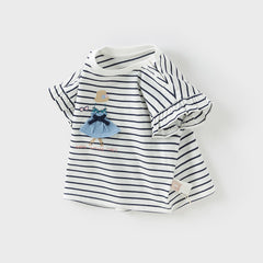 Dave&Bella Toddler Girls Summer Cute White/Blue White-striped Cotton Soft T-shirt Tops