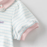 Dave&Bella Toddler Girls Summer Cotton Cute Blue White Striped Short Sleeve T-shirts
