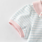 Dave&Bella Toddler Girls Summer Cotton Cute Blue White Striped Short Sleeve T-shirts
