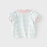 Dave&Bella Toddler Girls Summer Cotton Cute Blue White Striped Short Sleeve T-shirts