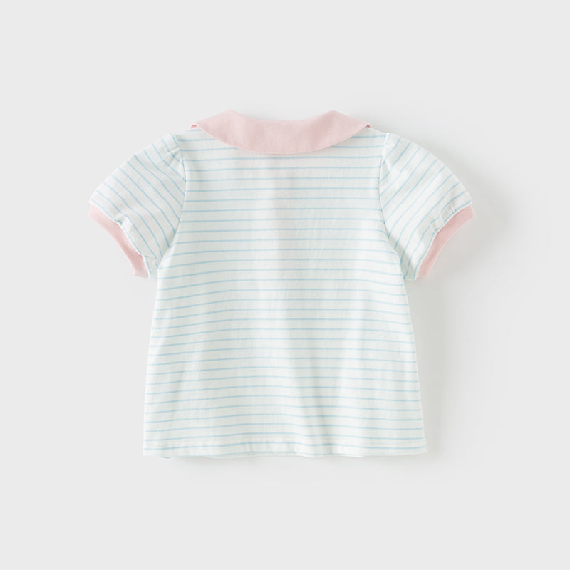 Dave&Bella Toddler Girls Summer Cotton Cute Blue White Striped Short Sleeve T-shirts