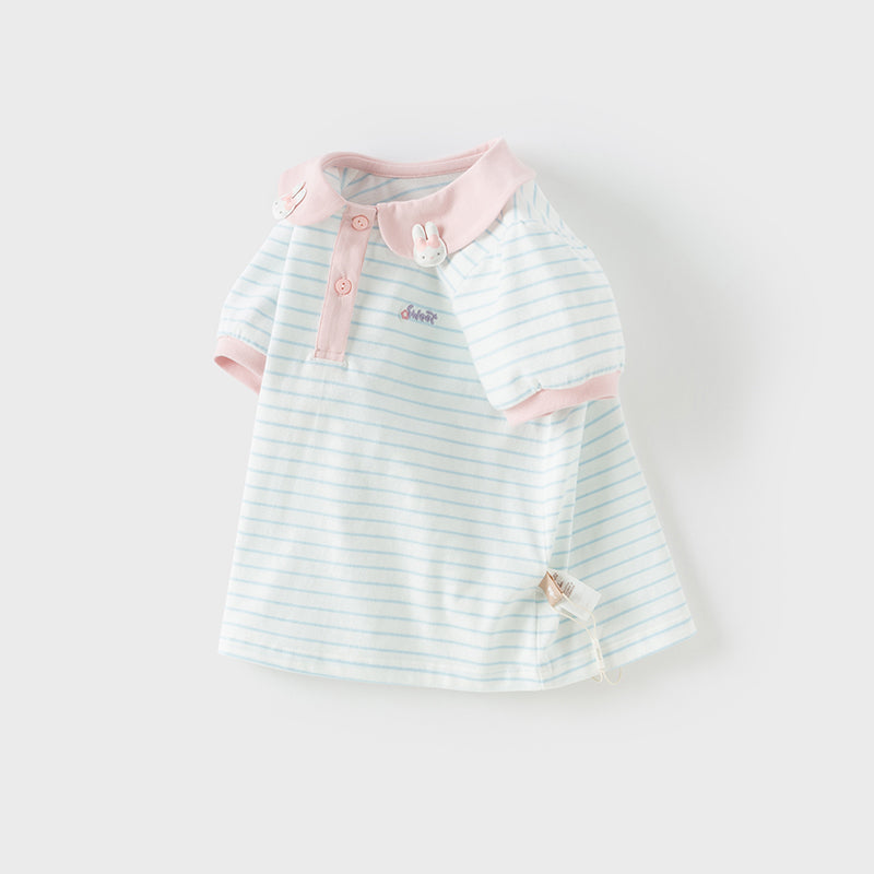 Dave&Bella Toddler Girls Summer Cotton Cute Blue White Striped Short Sleeve T-shirts
