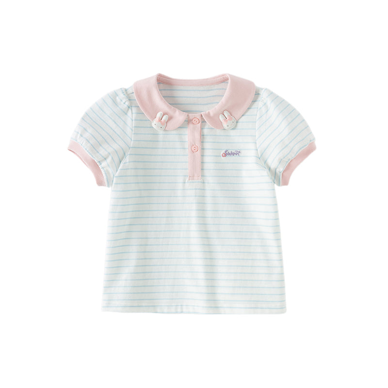 Dave&Bella Girls Cotton Cute Blue White Striped Short Sleeve T-shirt Top