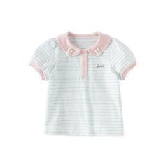 Dave&Bella Girls Cotton Cute Blue White Striped Short Sleeve T-shirt Top