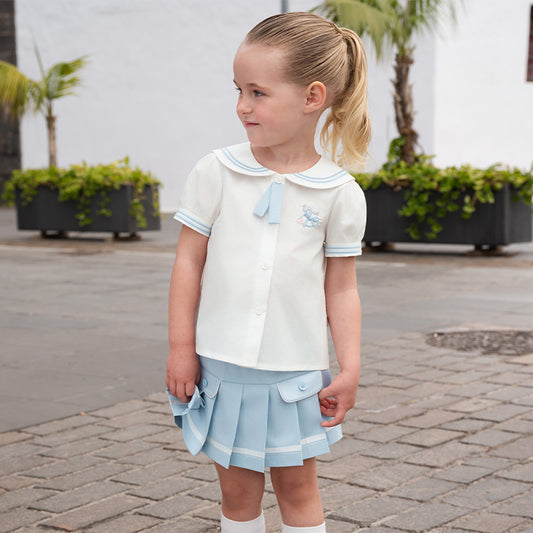 Dave&Bella Girls Summer College Style White T-shirt Pleated Skirt Set