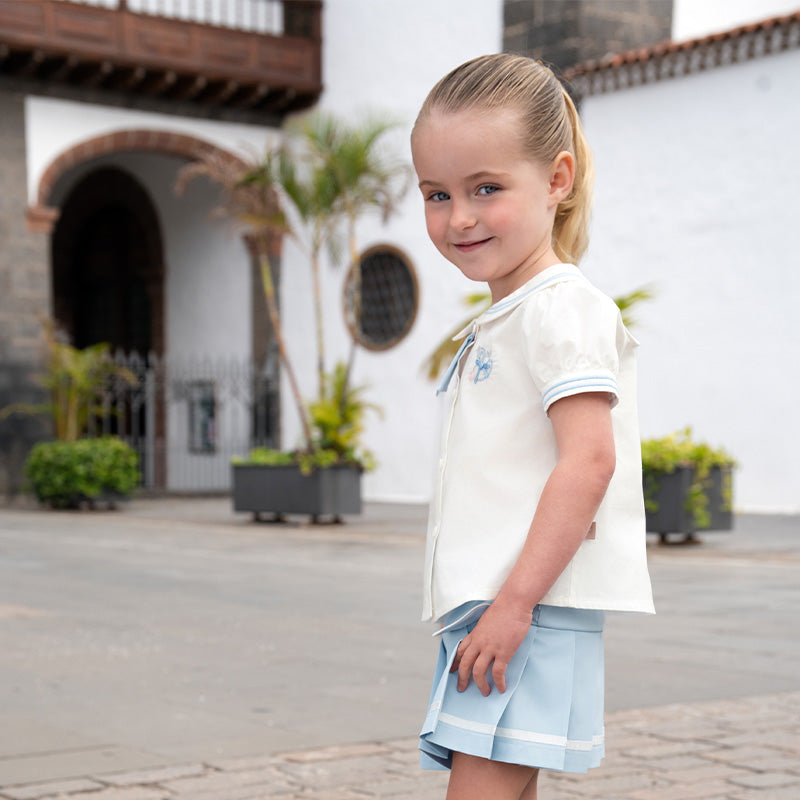 Dave&Bella Kids Girls Summer College Style White T-shirt Pleated Skirt Sets