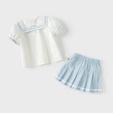 Dave&Bella Kids Girls Summer College Style White T-shirt Pleated Skirt Sets