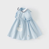Dave&Bella Girls Summer Blue Navy Collar Cotton Dress