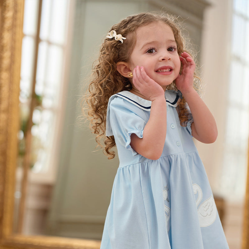 Dave&Bella Girls Summer Blue Navy Collar Cotton Dress