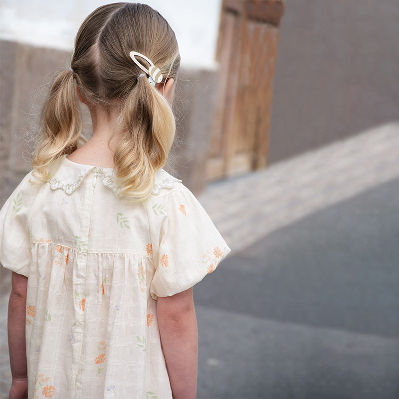 Dave&Bella Toddler Girls Summer Cotton Beige Floral Print Sweet A-line Dress