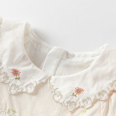 Dave&Bella Toddler Girls Summer Cotton Beige Floral Print Sweet A-line Dress