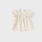 Dave&Bella Toddler Girls Summer Cotton Beige Floral Print Sweet A-line Dress