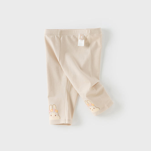 Dave&Bella Toddler Girls Summer Versatile Light Khaki/Pink Stretchable Slim Leggings