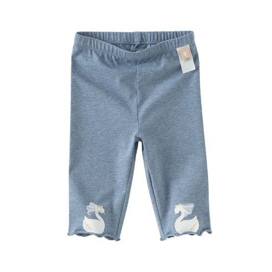 Dave&Bella Toddler Girls Summer Denim Blue/Grey Swan Print Slim Leggings