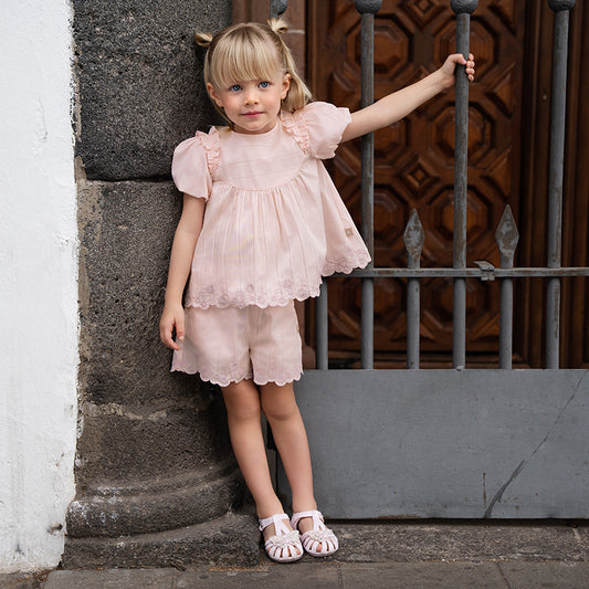 Dave&Bella Girls Summer Cotton Candy Pink Lace T-shirt Short Set