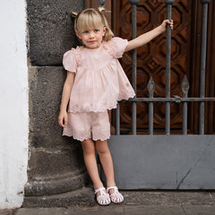 Dave&Bella Girls Summer Cotton Candy Pink Lace T-shirt Short Set
