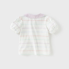 Dave&Bella Girls Summer Cotton Striped Doll Collar T-shirt Top