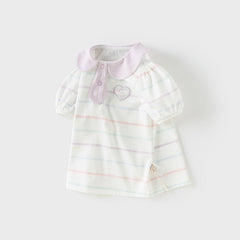 Dave&Bella Girls Summer Cotton Striped Doll Collar T-shirt Top