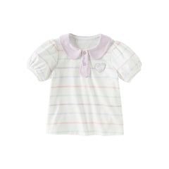 Dave&Bella Girls Summer Cotton Striped Doll Collar T-shirt Top