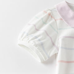 Dave&Bella Girls Summer Cotton Striped Doll Collar T-shirt Top