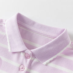 Dave&Bella Girls Summer Cotton Cute Purple Striped Polo T-shirt Top