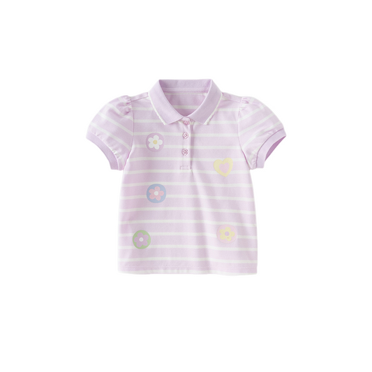 Dave&Bella Girls Summer Cotton Cute Purple Striped Polo T-shirt Top