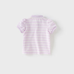 Dave&Bella Girls Summer Cotton Cute Purple Striped Polo T-shirt Top