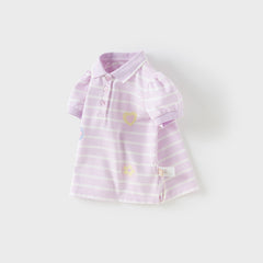 Dave&Bella Girls Summer Cotton Cute Purple Striped Polo T-shirt Top
