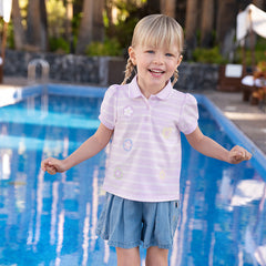 Dave&Bella Girls Summer Cotton Cute Purple Striped Polo T-shirt Top