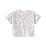 Dave&Bella Toddler Girls Summer White/Pink Rabbit Print Soft Cotton T-shirt Tops
