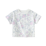 Dave&Bella Toddler Girls Summer White/Pink Rabbit Print Soft Cotton T-shirt Tops