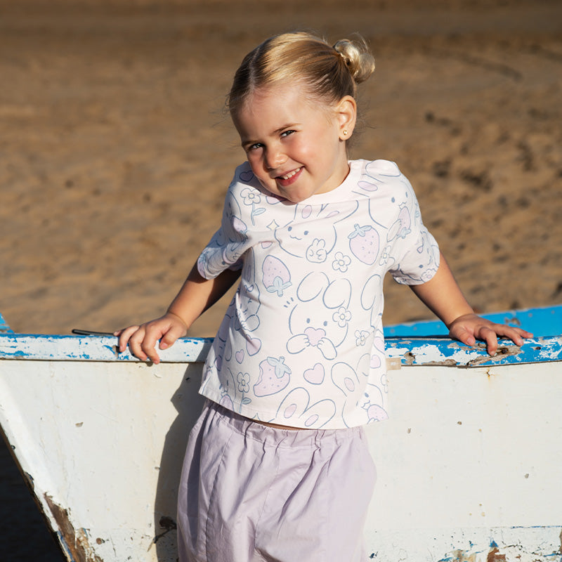 Dave&Bella Toddler Girls Summer White/Pink Rabbit Print Soft Cotton T-shirt Tops