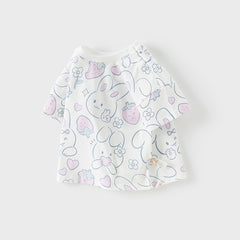 Dave&Bella Toddler Girls Summer White/Pink Rabbit Print Soft Cotton T-shirt Tops