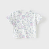 Dave&Bella Toddler Girls Summer White/Pink Rabbit Print Soft Cotton T-shirt Tops