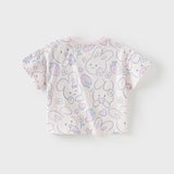 Dave&Bella Toddler Girls Summer White/Pink Rabbit Print Soft Cotton T-shirt Tops